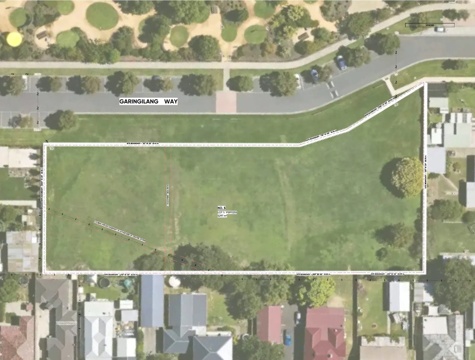 Aerial site plan of the empty 5,297 m² lot on Garingilang Way, opposite the Bendigo Botanic Gardens